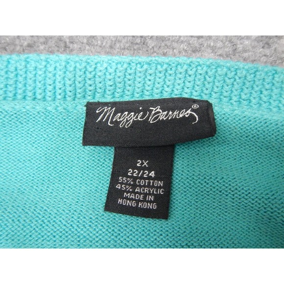 Maggie Barnes Cardigan Sweater Womens Plus 2X Blue Open Knit Layered 3/4 Sleeve - Picture 3 of 8